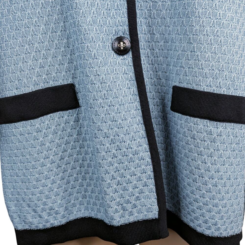 Misook Pastel Light Blue Black Trim Knit Cardigan Jacket Small S Vintage Blazer - Picture 4 of 8